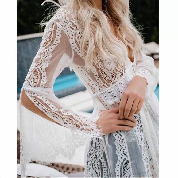 SHIPS NOW✨ black lace maxi duster kimono coverup - Picture 6 of 10